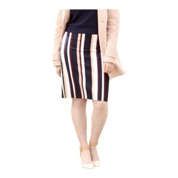 Ann Taylor4 4P Striped Pencil Skirt Navy White Pink Above Knee Business Casual - Picture 2 of 5